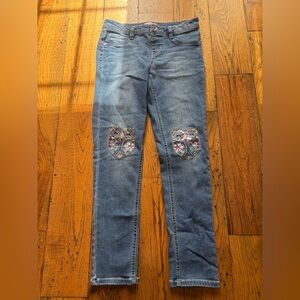 Y2K Squeeze Blue Owl Embroidered Girls Skinny Jeans Size 12